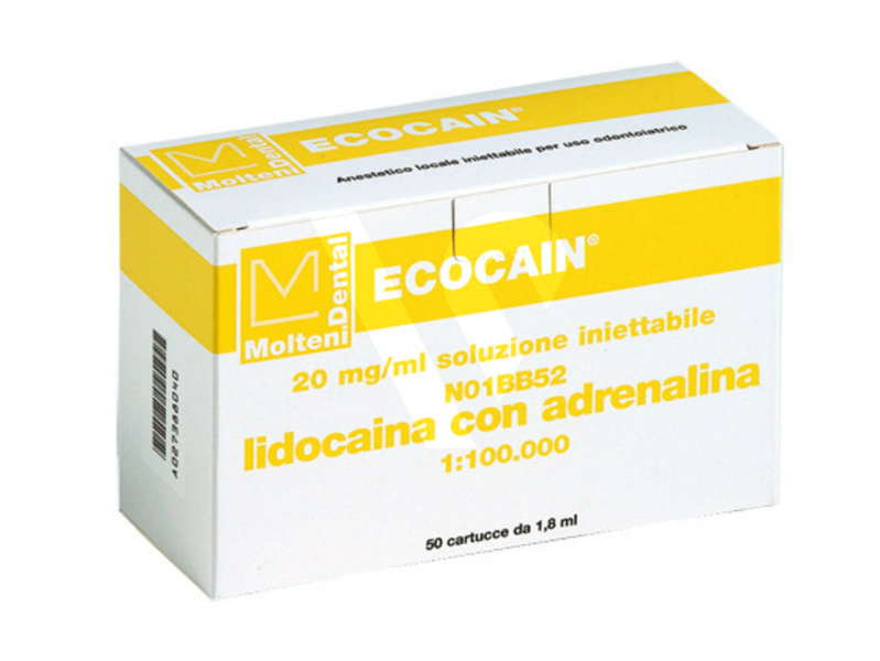 Ecocain 2% c.adrenalina 1-100  gialla 563-t anestesia-farmacia molteni